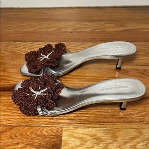 Mango Silver and Brown Floral Heels